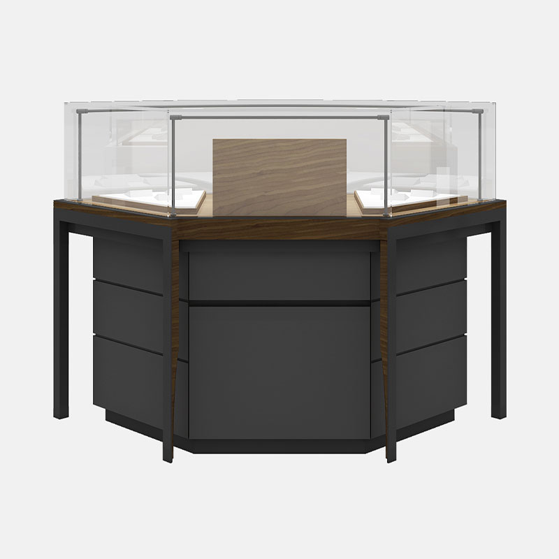 Curved glass jewelry display case