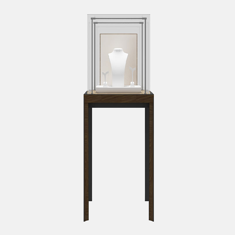 Wooden-legged glass jewelry display case