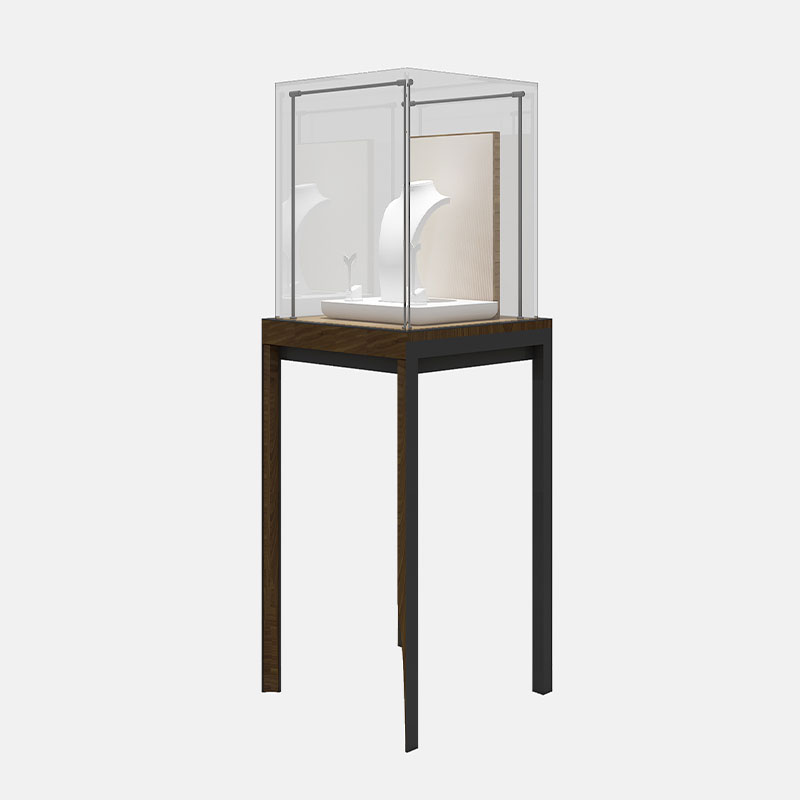 Wooden-legged glass jewelry display case