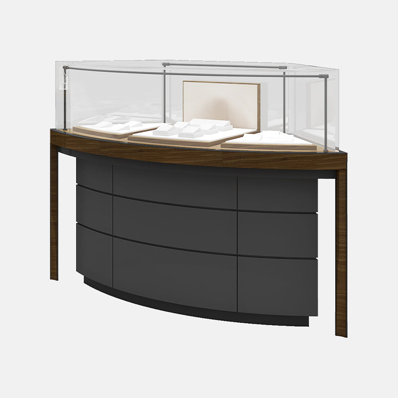 Curved glass jewelry display case